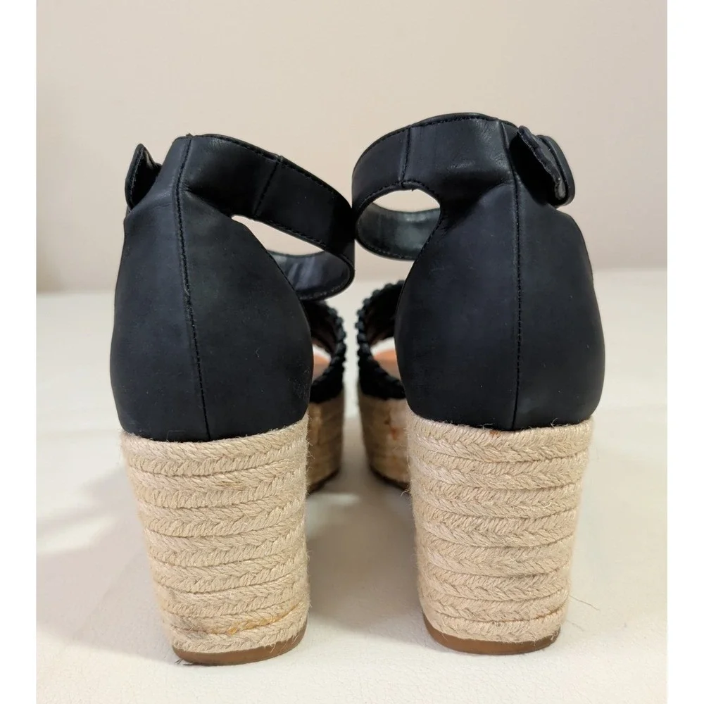 Indigo Rd Platform Wedge Sandal Womens Black 7.5 Espadrille Boho Feminine Resort